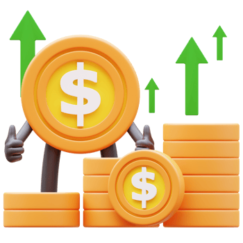 3D Money Coin Character Showing Money Graph Rising Up png