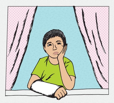 Sad Boy with a broken hand vector