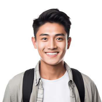 Close-Up of a Smiling Asian Male University Student, Isolated on a Transparent Background,  Celebrating Academic Success and Confidence, Boy Life, Ai generative png