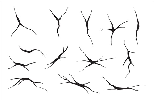 Damaged cracked ground. Set of Rough soil or damaged wall element. Dry surface, fracture glass or ice. vector