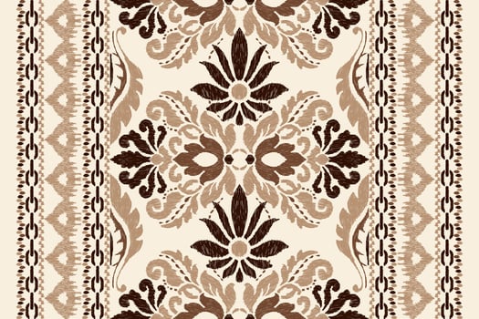 Ikat floral paisley embroidery on cream background.Ikat ethnic oriental pattern traditional.Aztec style abstract vector illustration.design for texture,fabric,clothing,wrapping,decoration,scarf,carpet