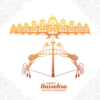 Happy dussehra celebration angry ravan with ten heads sketch design vector