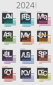 Calendar 2024 week start Sunday corporate design planner colorful template. vector