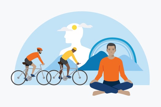 Healthy Lifestyle With Riding Bicycle and Meditation Digital Vector Art