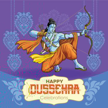Ram Aiming with bow and arrow in Dussehra Greetings vector