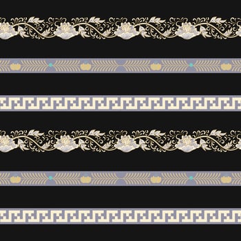 A black and white striped pattern with gold accents vector