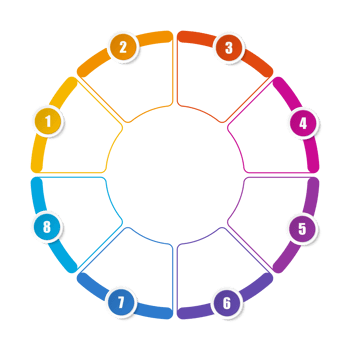 Infographic with 8 steps, process or options. png