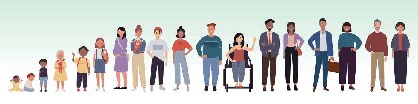 A large group of diverse people standing together in vector illustration in flat style.