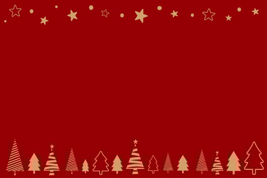 Red Christmas background with minimal Christmas trees, stars, and Christmas symbols vector