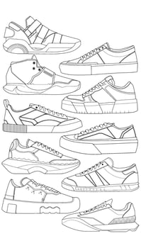 Set of shoes sneaker outline drawing vector, Sneakers drawn in a sketch style, bundling sneakers trainers template outline, vector Illustration.