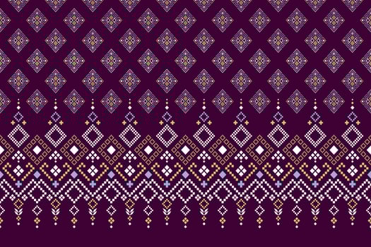 Purple cross stitch traditional ethnic pattern paisley flower Ikat background abstract Aztec African Indonesian Indian seamless pattern for fabric print cloth dress carpet curtains and sarong vector