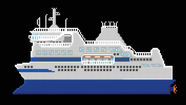 A Big Ferry Ship with Pixel art illustration. 8 bit pixel Ferry Ship. vector