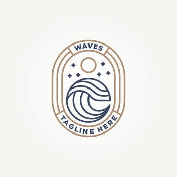 ocean water wave minimalist badge line art logo template vector illustration design. . simple modern surfer, resort hotels, holiday emblem logo concept