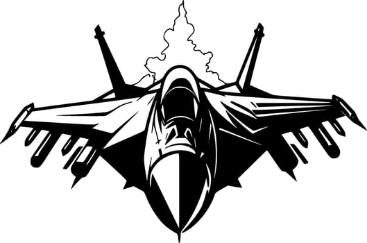 Fighter Jet, Black and White Vector illustration