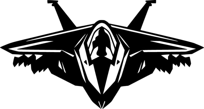 Fighter Jet - Black and White Isolated Icon - Vector illustration