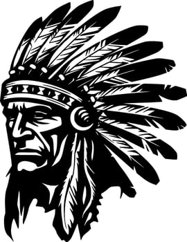 Indian Chief - Black and White Isolated Icon - Vector illustration