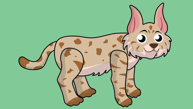 A cute Bobcat vector is designed with stripes pattern. A red lynx drawn by lines and colored.