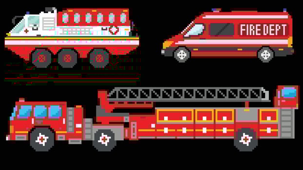 Fire Truck vector illustration designed in 8 bit shapes.