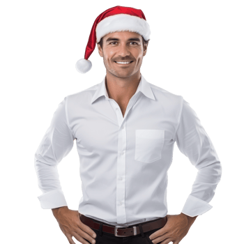 Handsome business man in white shirt and santa cap isolated png