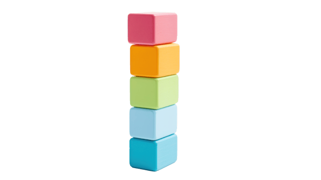 Colorful blocks stacked high in a tower, ready to topple isolated png