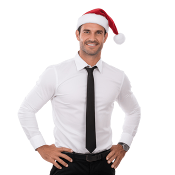 Handsome business man in white shirt and santa cap isolated png