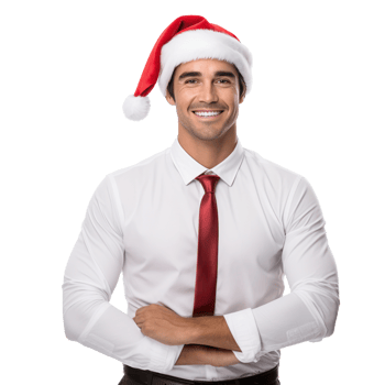 Handsome business man in white shirt and santa cap isolated png