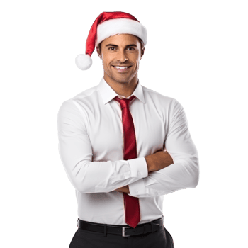 Handsome business man in white shirt and santa cap isolated png
