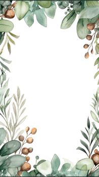 Winter foliage with watercolor splashes and a wooden frame png