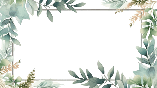Winter foliage with watercolor splashes and a wooden frame png