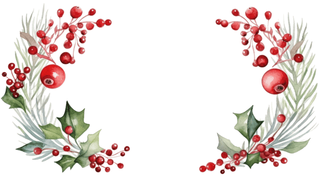 Festive watercolor Christmas wreath with red berries and a frame. png