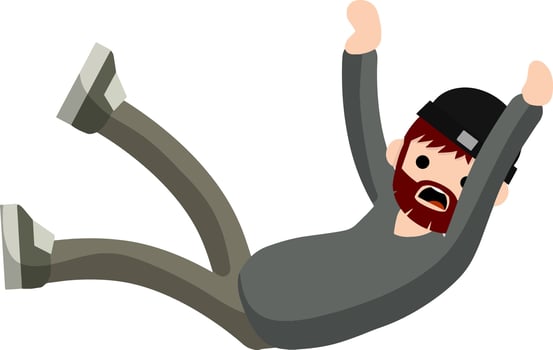 Screaming man falls from height. horror and fear of heights - phobia Acrophobia. Cartoon flat illustration. Drop young guy vector