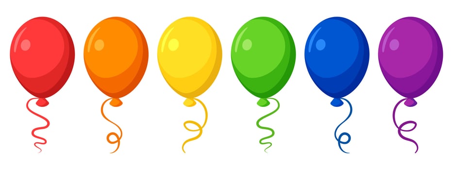 Bright colorful flying ballons in rainbow colors - red, orange, yellow, green, blue and purple vector