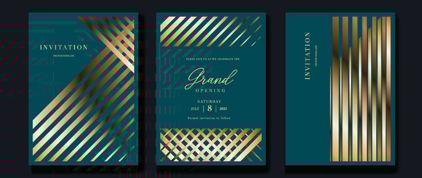 Luxury invitation card background vector. Golden curve elegant, gold lines gradient on blue color background. Premium design illustration for gala card, grand opening, party invitation, wedding. vector