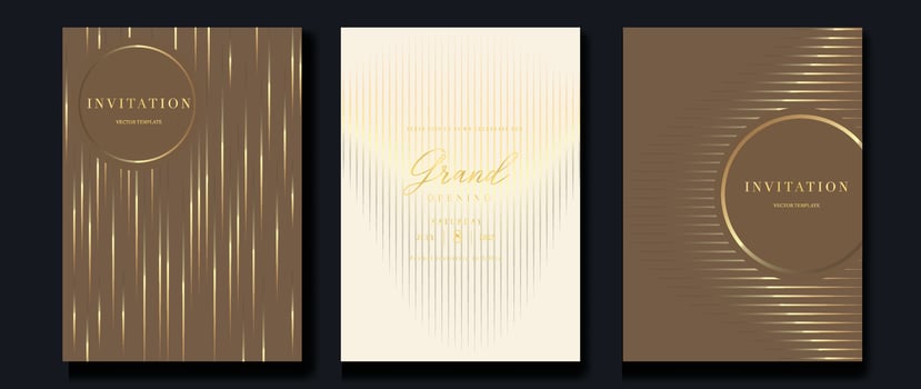 Luxury invitation card background vector. Golden curve elegant, gold lines gradient on light color background. Premium design illustration for gala card, grand opening, party invitation, wedding. vector