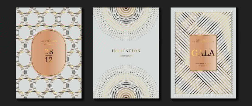 Luxury invitation card background vector. Golden curve elegant, gold lines gradient on light color background. Premium design illustration for gala card, grand opening, party invitation, wedding. vector