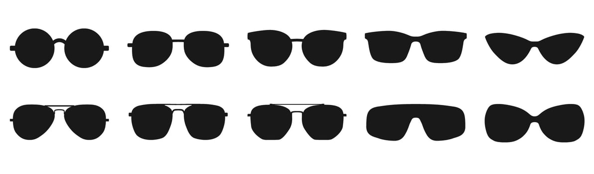 set sunglasses, different sunglasses for summer, collection eyeglasses, trendy glasses, classic sunglasses, vector illustration symmetrical design