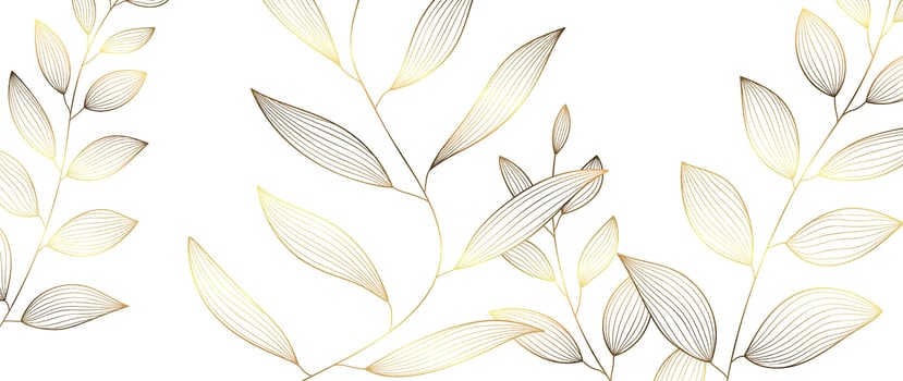 Botanical leaf line art wallpaper background vector. Luxury natural hand drawn foliage pattern design in minimalist linear contour simple style. Design for fabric, print, cover, banner, invitation. vector