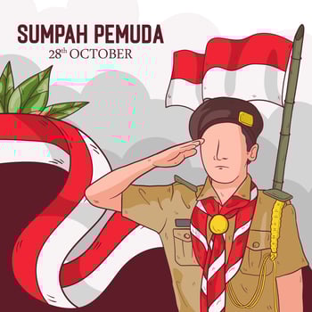 Vector Hand drawn illustration for indonesian sumpah pemuda. Illustration of a scout being respectful