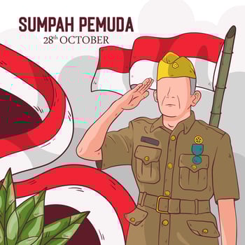 Vector Hand drawn illustration for indonesian sumpah pemuda. Illustration of veteran being respectful