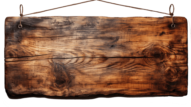 Close-Up of an Empty Brown Wooden Sign, Isolated on a Clear Transparent Background, Vintage Charm and Rustic Elegance Wood Sign, Ai generative png