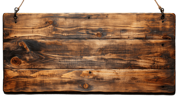 Close-Up of an Empty Brown Wooden Sign, Isolated on a Clear Transparent Background, Vintage Charm and Rustic Elegance Wood Sign, Ai generative png