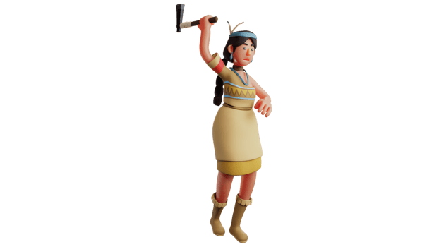 3D illustration. Angry Girl 3D Cartoon Character. The girl aimed her ax at something in front of her. Charming girl showing angry expression. 3D cartoon character png