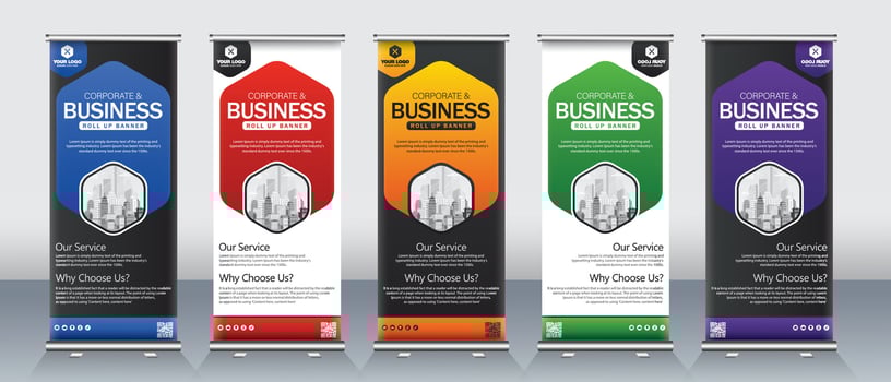 Modern roll up banner design for business meetings, events, presentations, advertising, marketing events with print ready x banner stand design vector