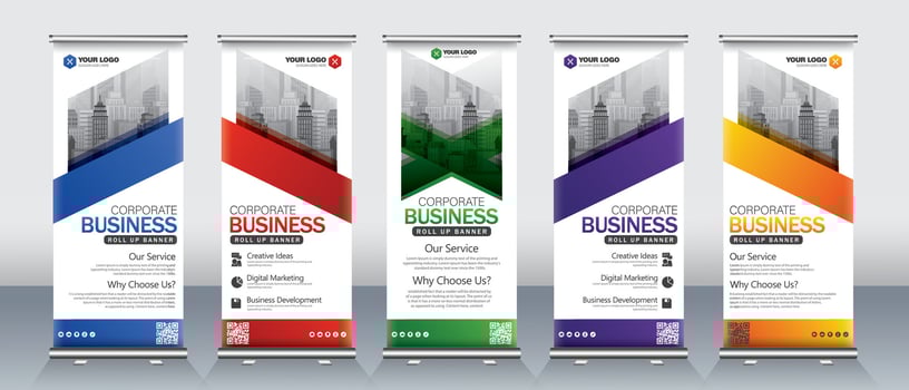 Modern roll up banner design for business meetings, events, presentations, advertising, marketing events with print ready x banner stand design vector