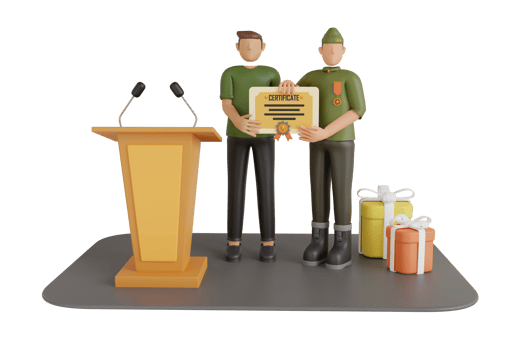 3d illustration of military officer presents the award certificate. certificate of heroism 3d illustration png