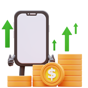 3D Money Coin Character Showing Money Graph Rising Up png