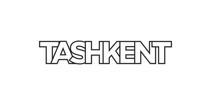 Tashkent in the Uzbekistan emblem. The design features a geometric style, vector illustration with bold typography in a modern font. The graphic slogan lettering.