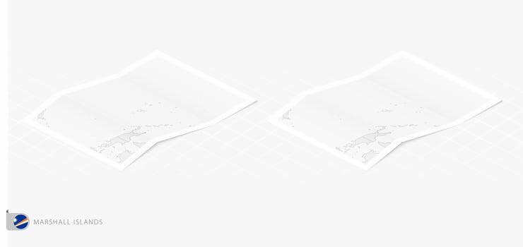 Set of two realistic map of Marshall Islands with shadow. The flag and map of Marshall Islands in isometric style. vector