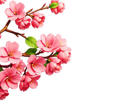 Pink cherry blossom branches frame on transparent background.Generative AI. png