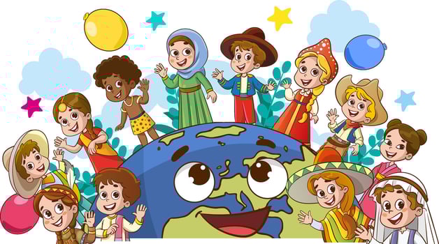 vector illustration of Circle Of Happy Children Different Races.multicultural kids and world.